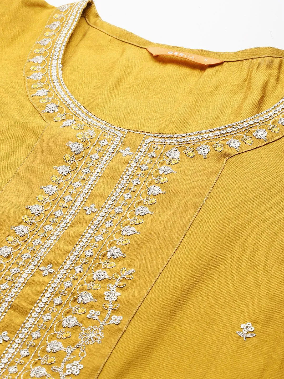 Anouk Mustard Yoke Design Silk Blend Straight Suit With Dupatta