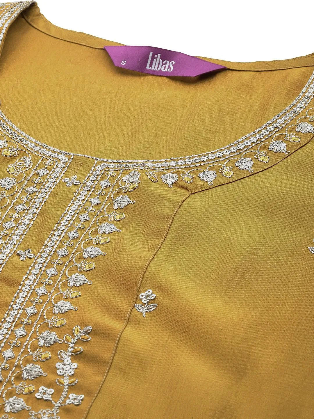 Anouk Mustard Yoke Design Silk Blend Straight Suit With Dupatta