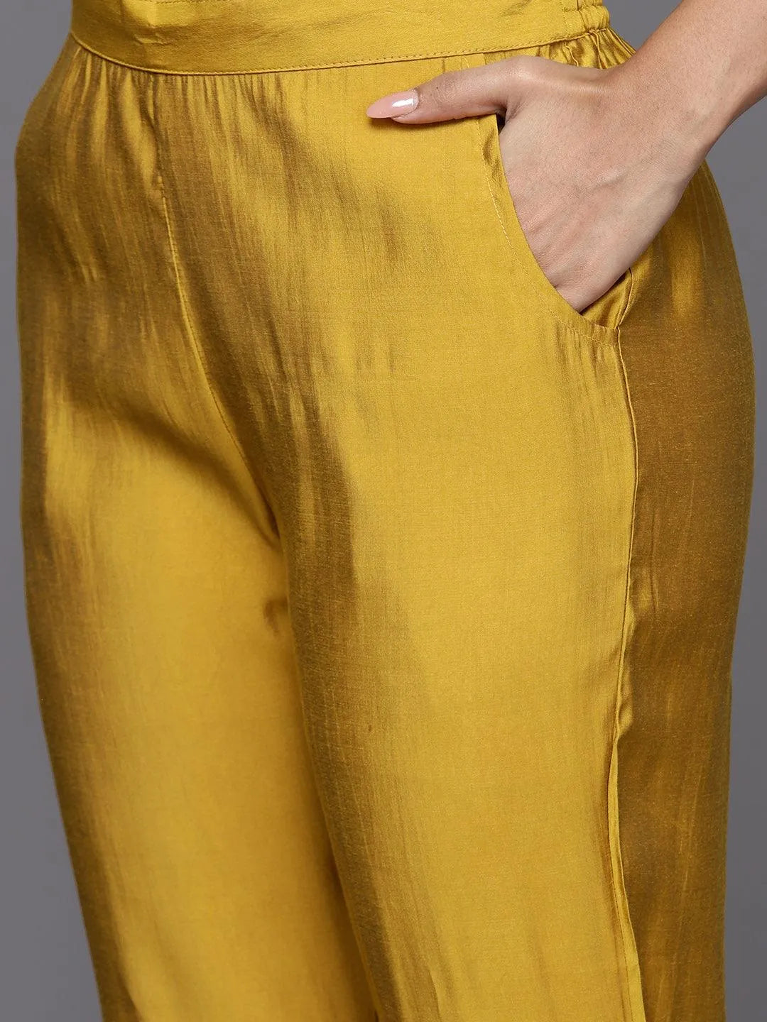 Anouk Mustard Yoke Design Silk Blend Straight Suit With Dupatta