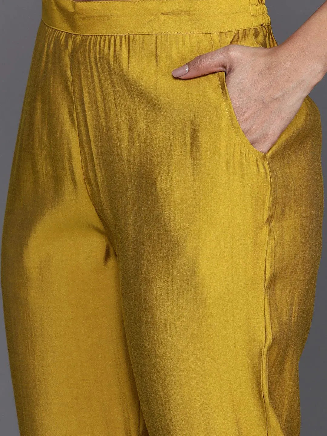 Anouk Mustard Yoke Design Silk Blend Straight Suit With Dupatta