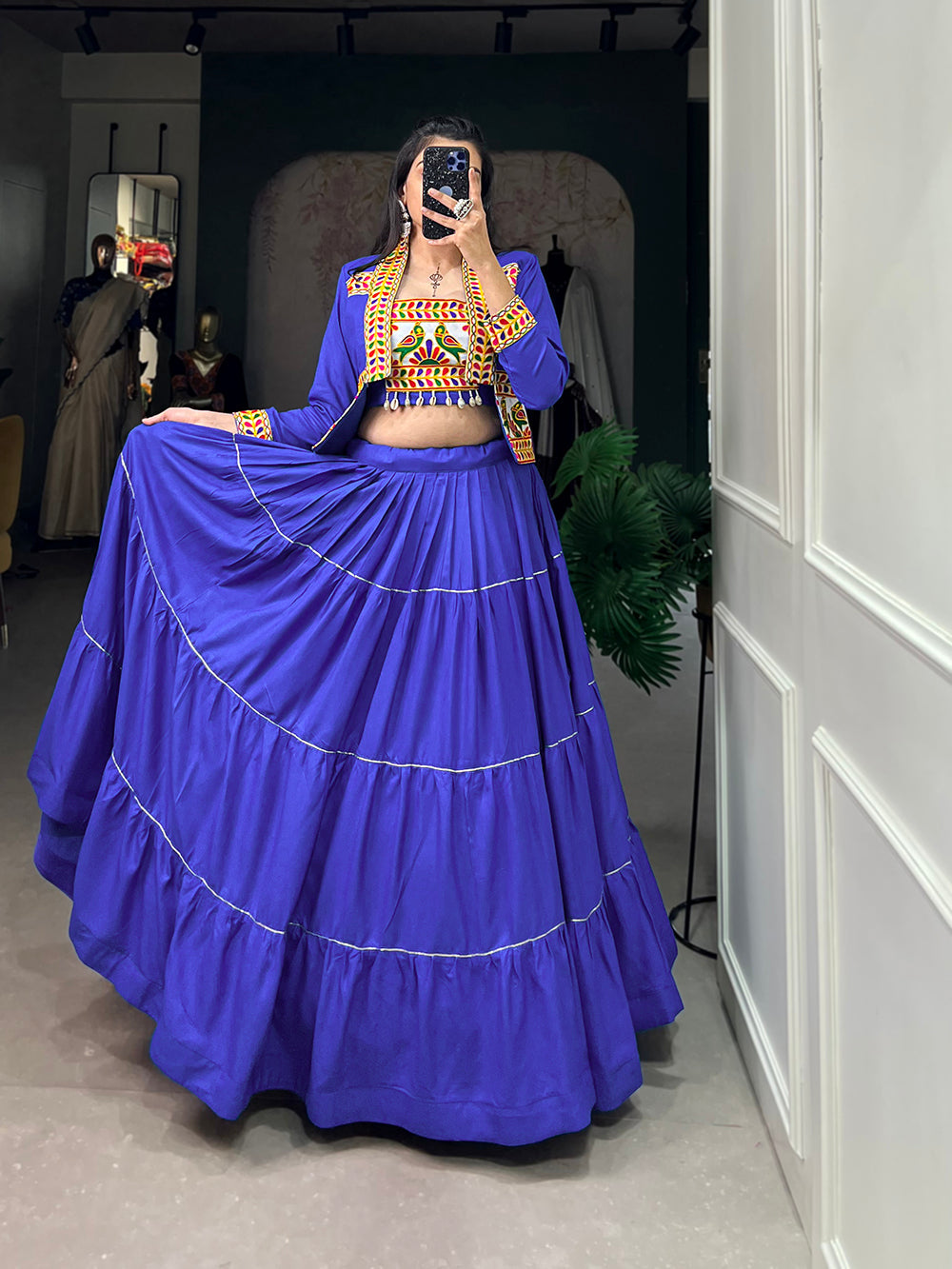 Royal Blue Color Plain With Gota Patti Rayon Garba Choli