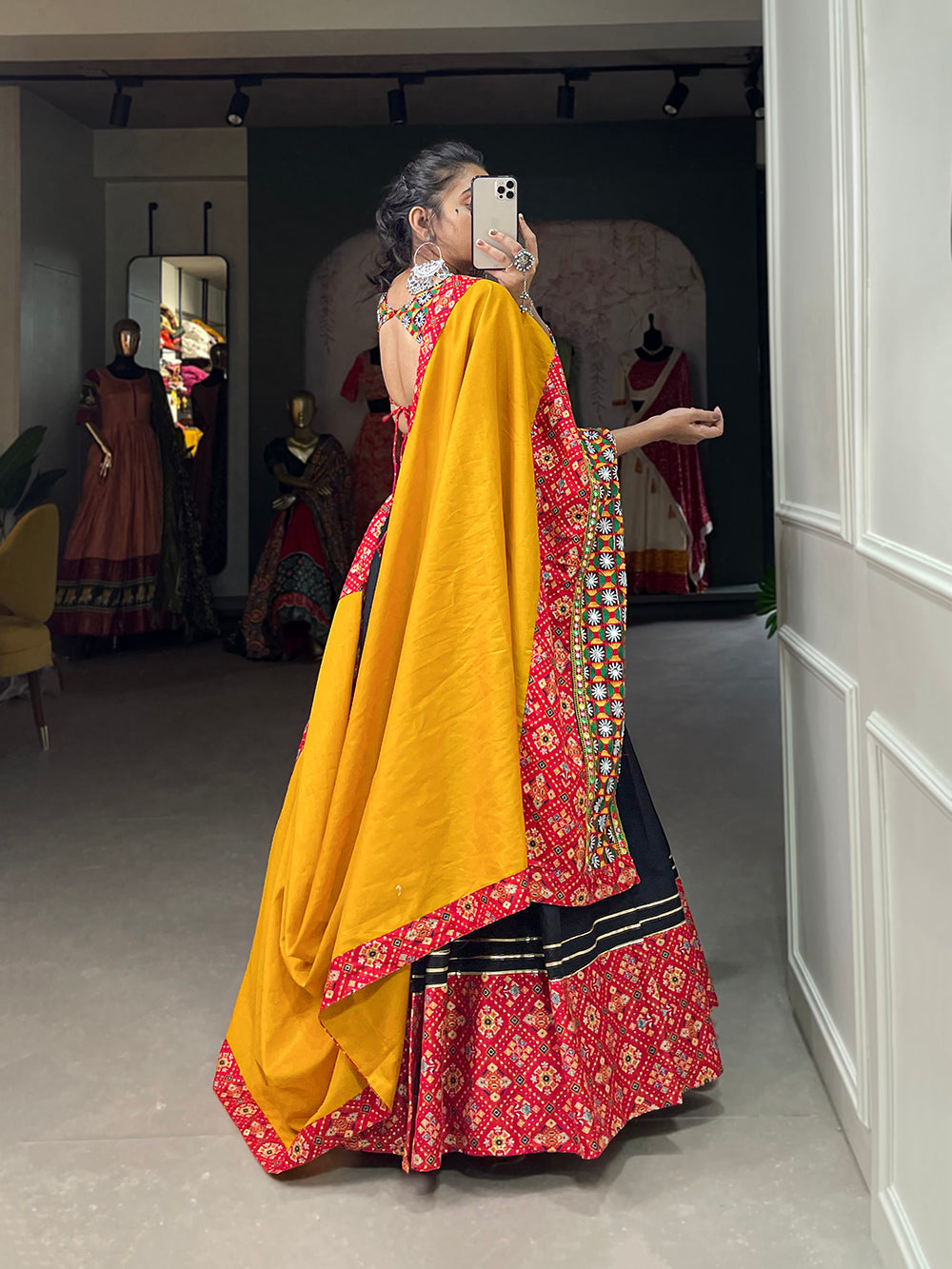 Red Color Digital Printed And Gamthi Work Cotton Chaniya Choli