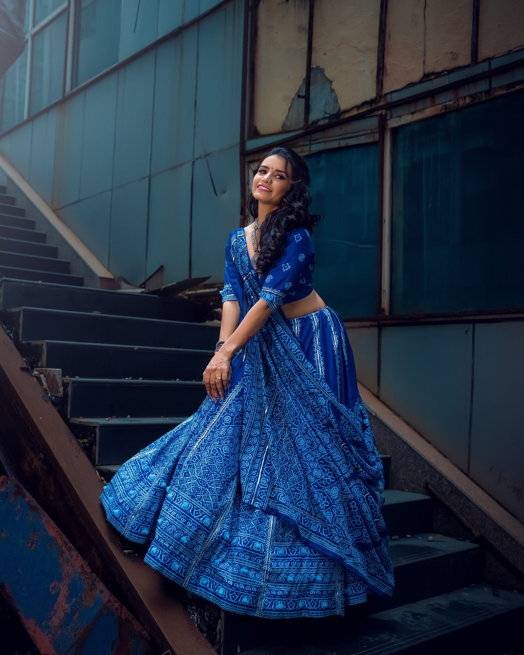Navy Blue Color Bandhani Printed Vaishali Silk Lehenga With Blouse And Dupatta