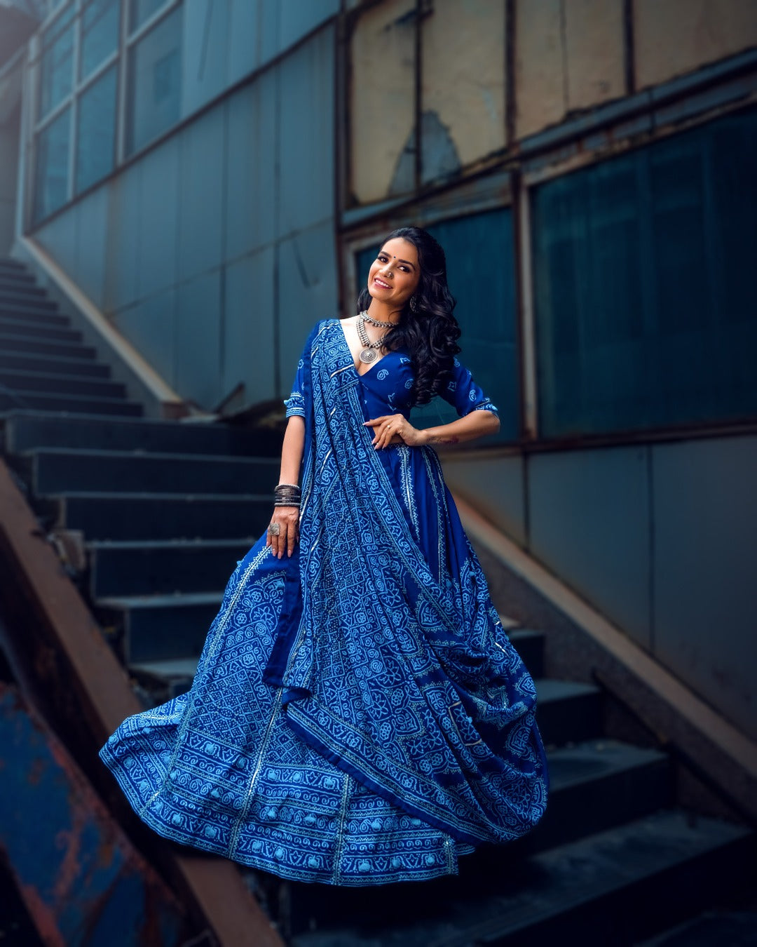 Navy Blue Color Bandhani Printed Vaishali Silk Lehenga With Blouse And Dupatta