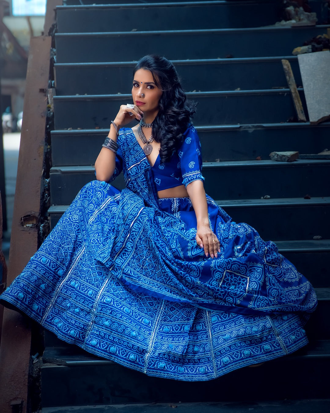 Navy Blue Color Bandhani Printed Vaishali Silk Lehenga With Blouse And Dupatta