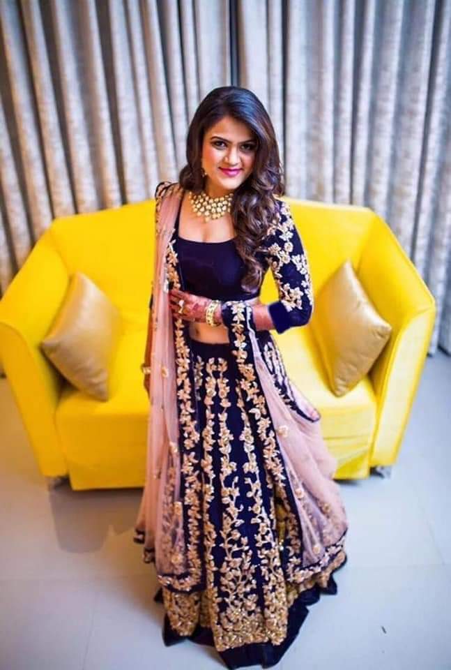 Navy Blue Elegant Tapeta Silk Lehenga Set
