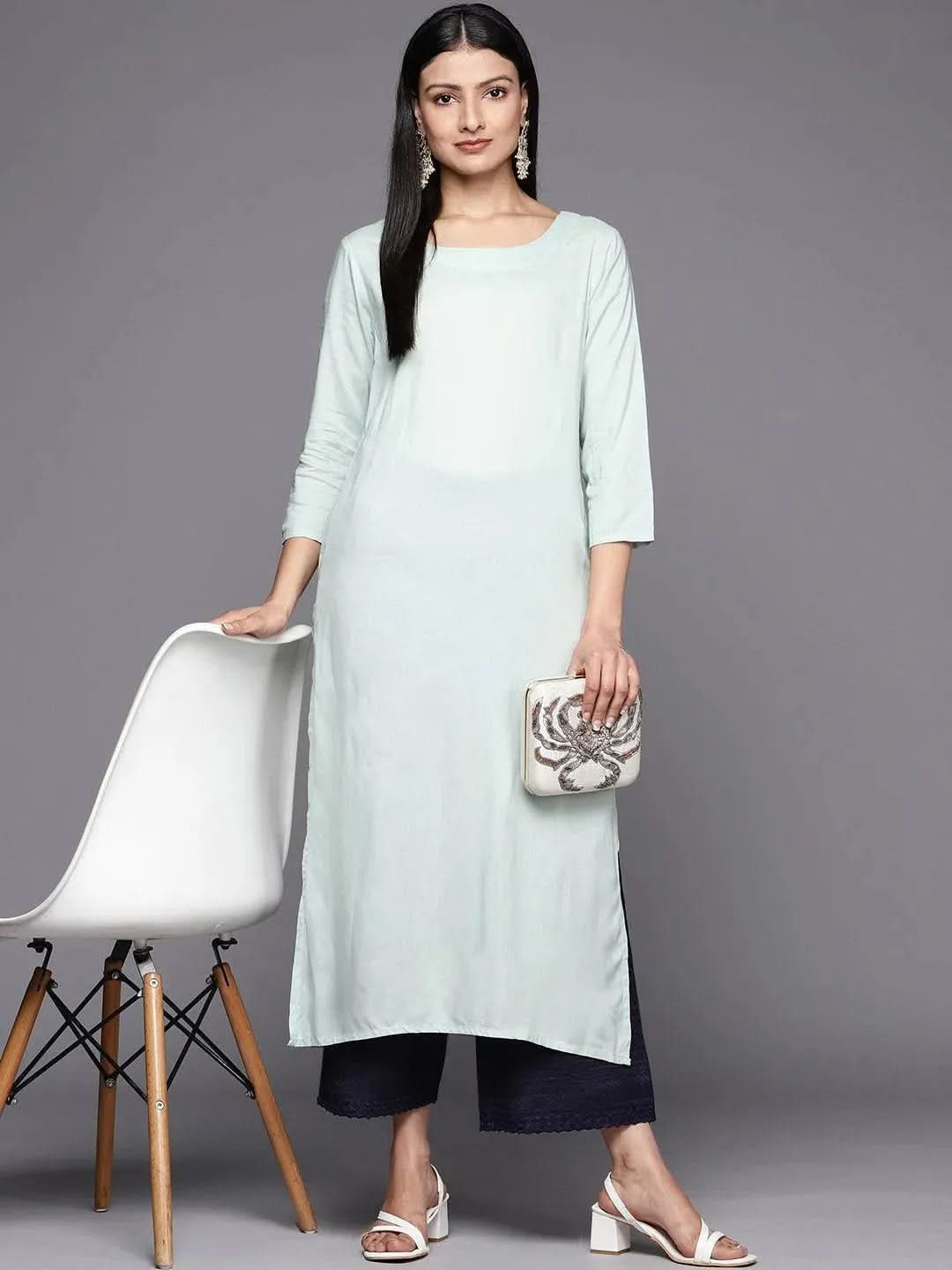 Anouk Navy Blue Embroidered Cotton Palazzos