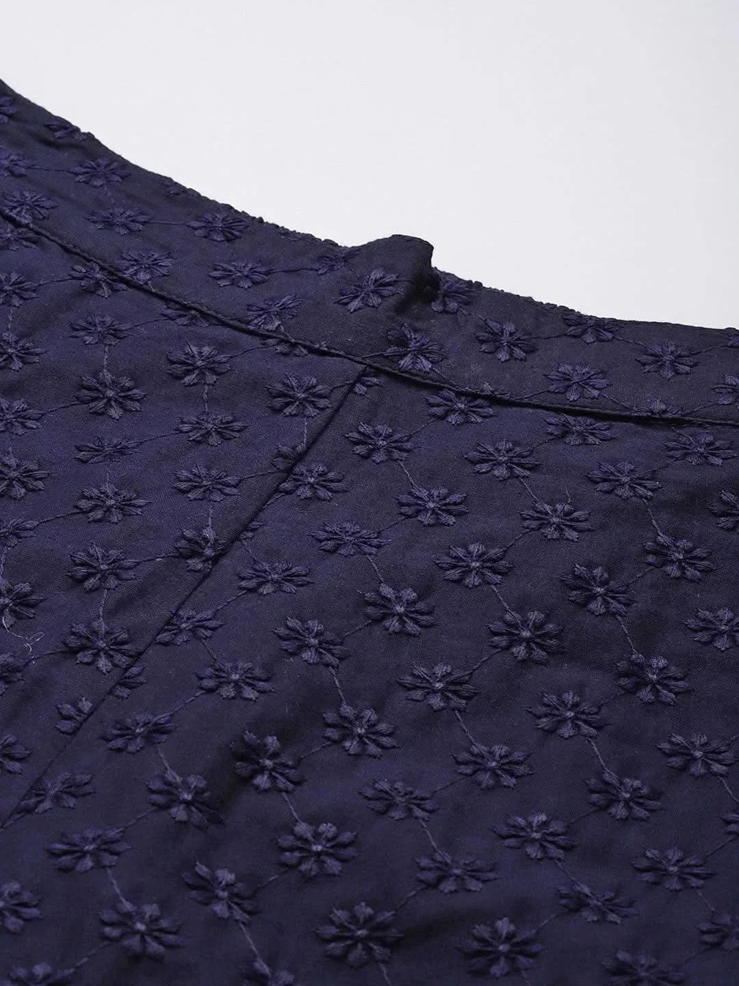 Anouk Navy Blue Embroidered Cotton Palazzos