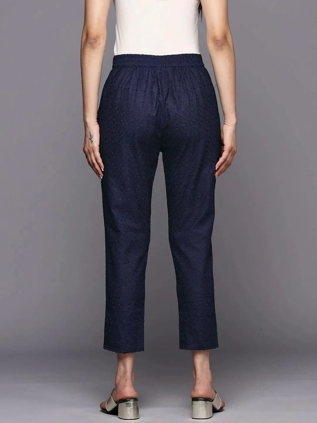 Anouk Navy Blue Embroidered Cotton Trousers