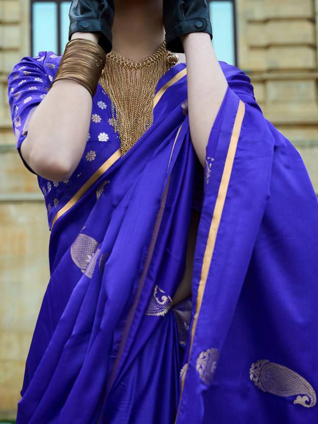 Navy Blue Regal Banarasi Satin Silk Saree – Timeless Elegance