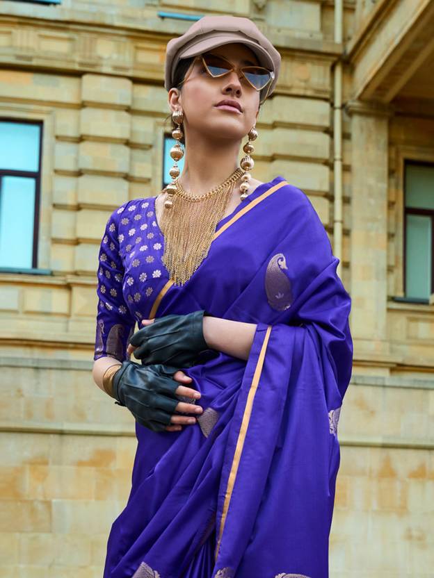 Navy Blue Regal Banarasi Satin Silk Saree – Timeless Elegance