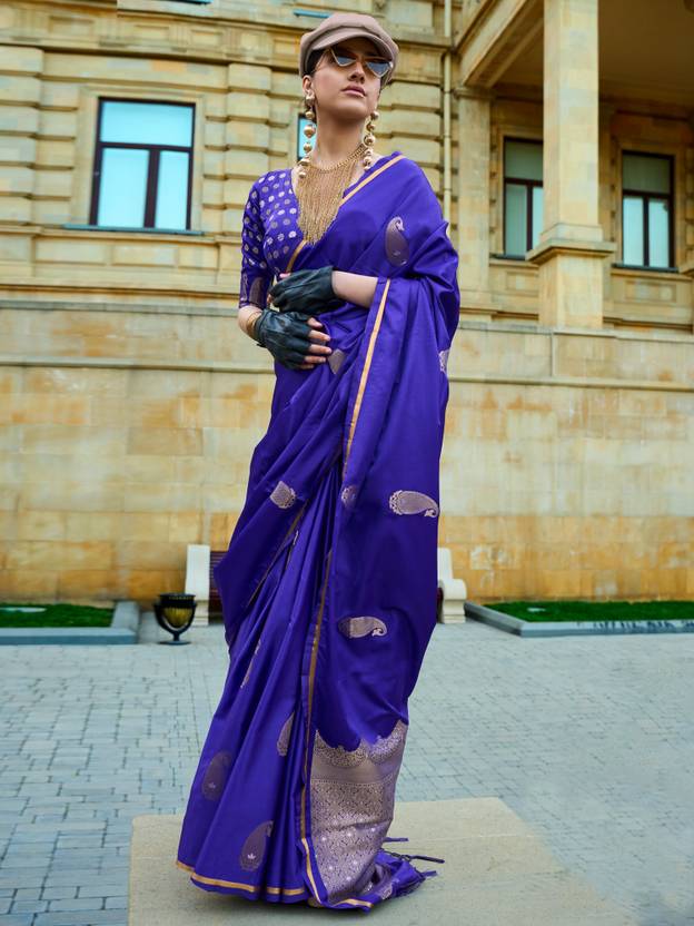 Navy Blue Regal Banarasi Satin Silk Saree – Timeless Elegance