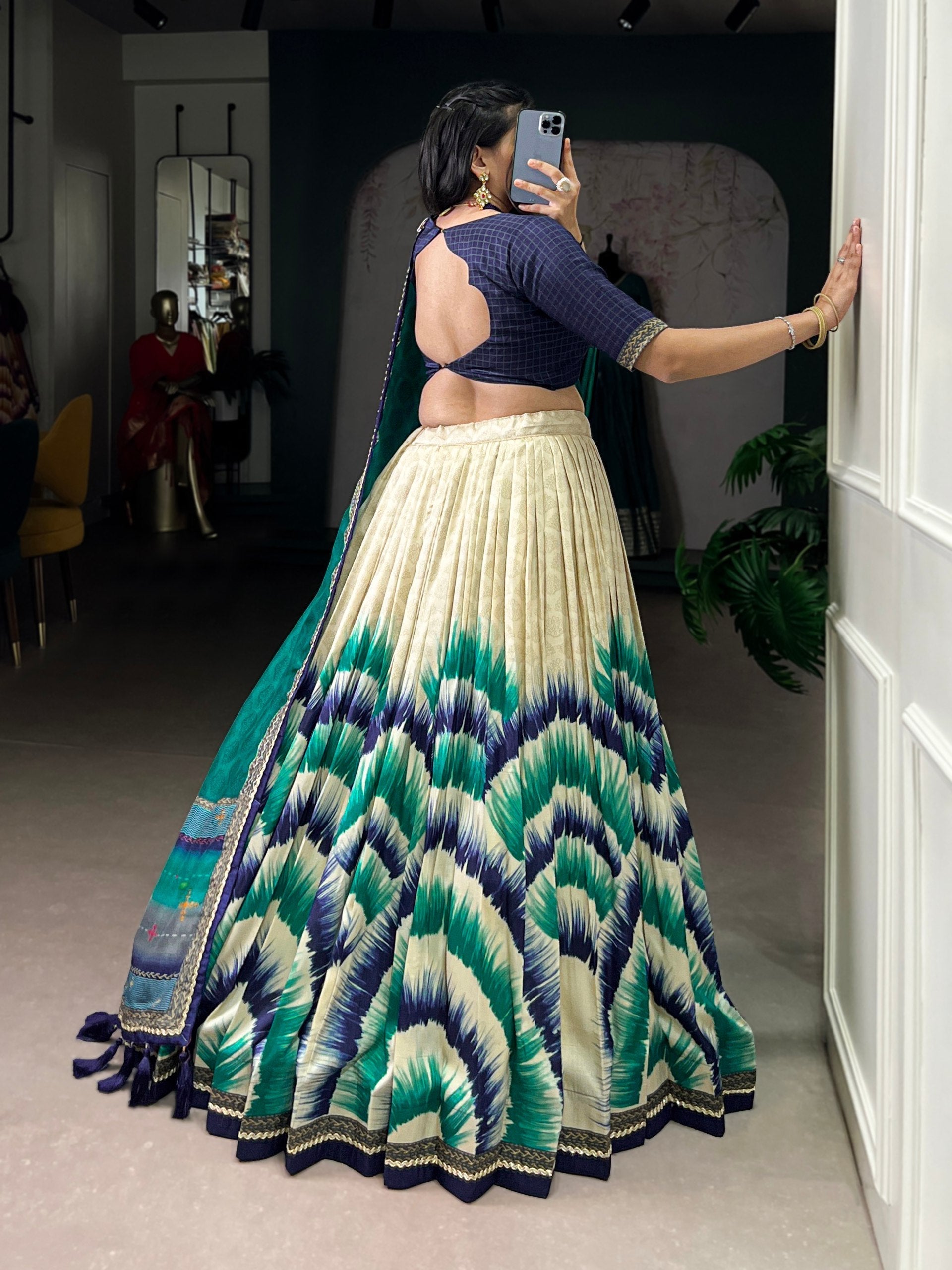 Navy Blue Royal Tie‑Dye Dream Lehenga Set – Handcrafted Tasar Silk with Lace & Tassel Dupatta