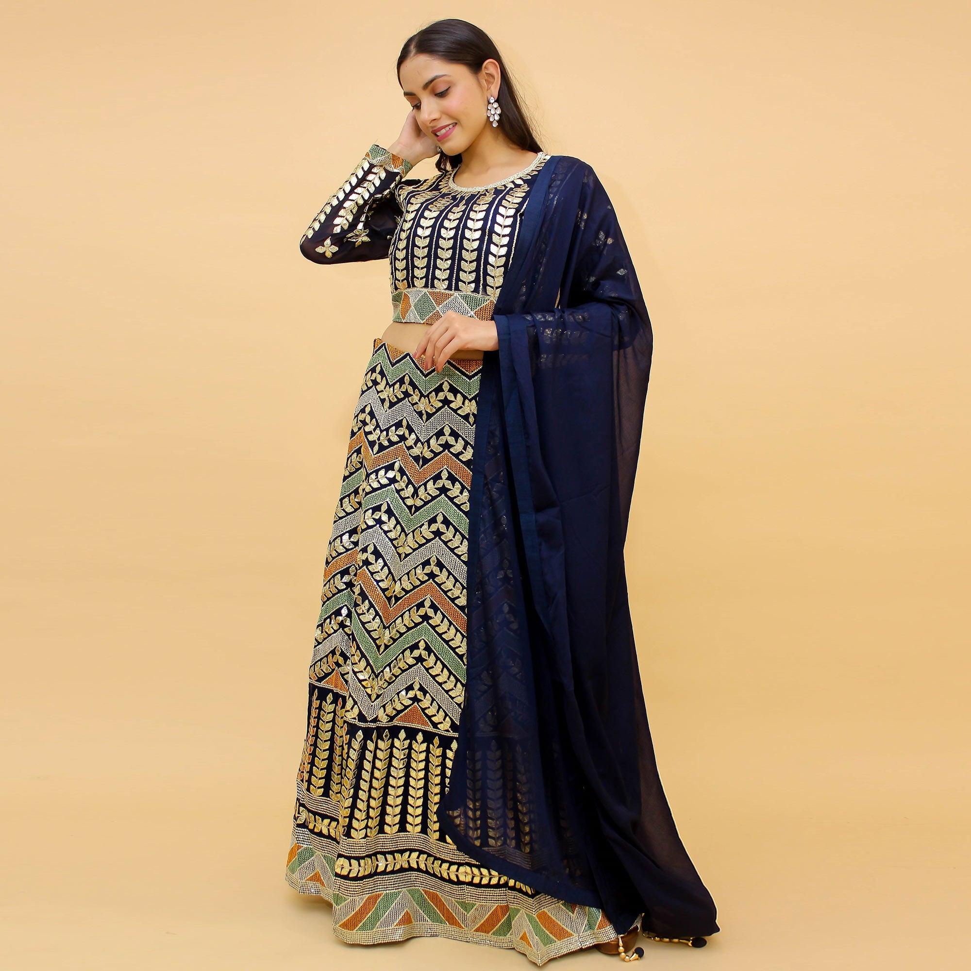 Navy Blue Sequins Embroidered Georgette Lehenga Choli