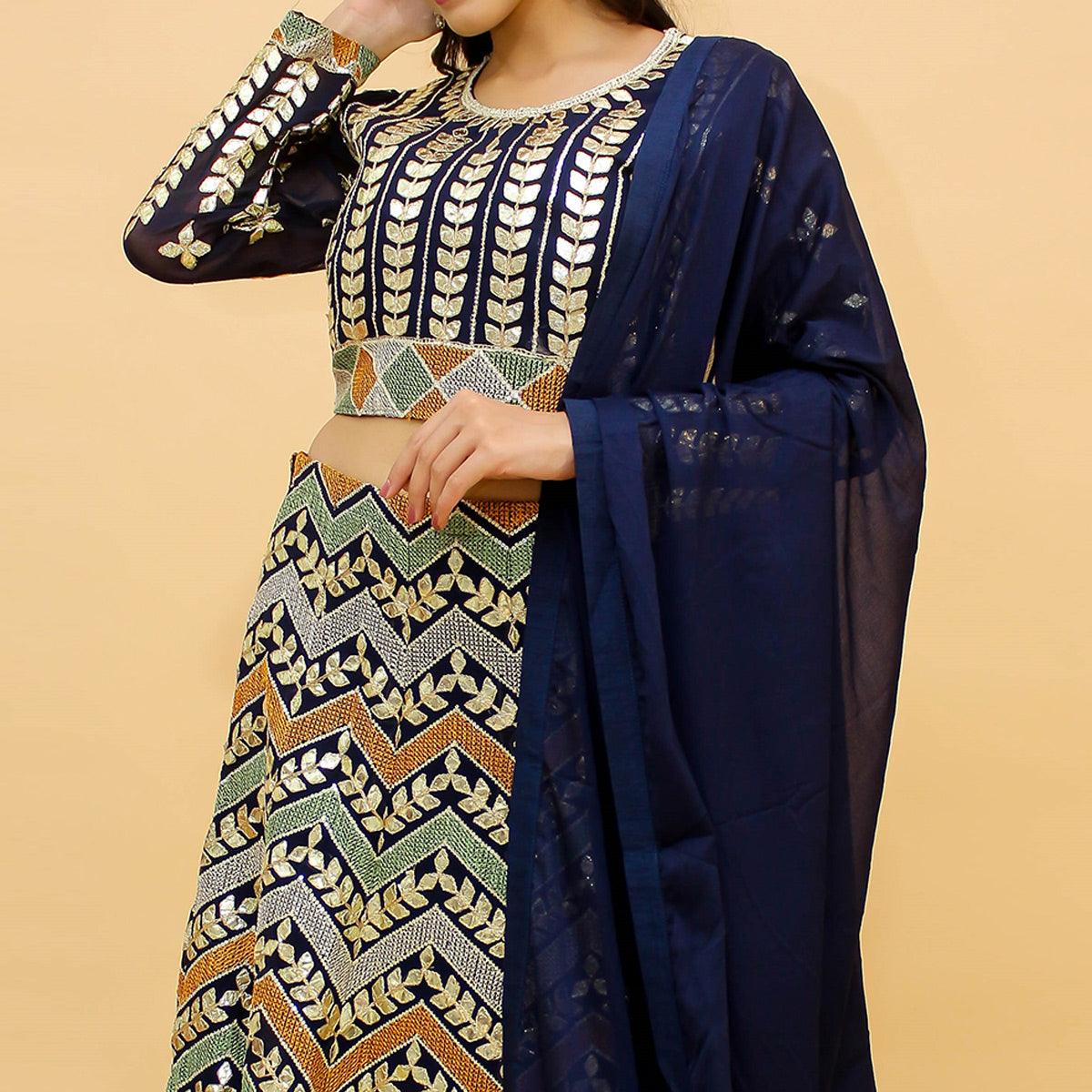 Navy Blue Sequins Embroidered Georgette Lehenga Choli