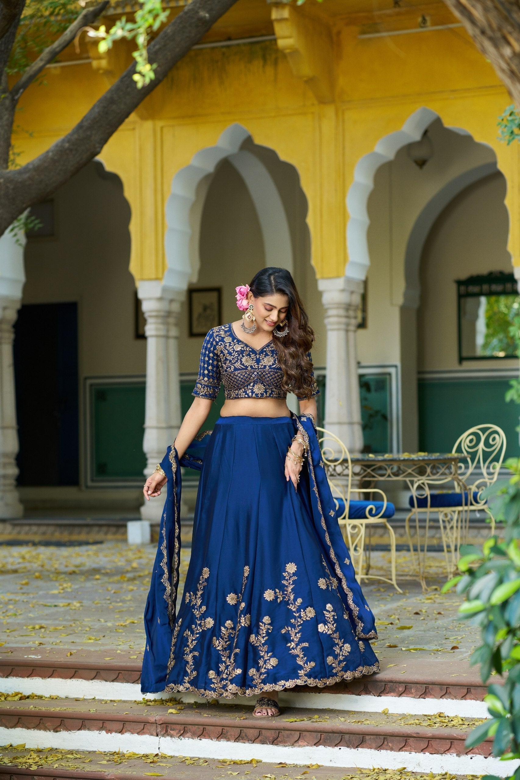Navy Blue Silk Lehenga Choli