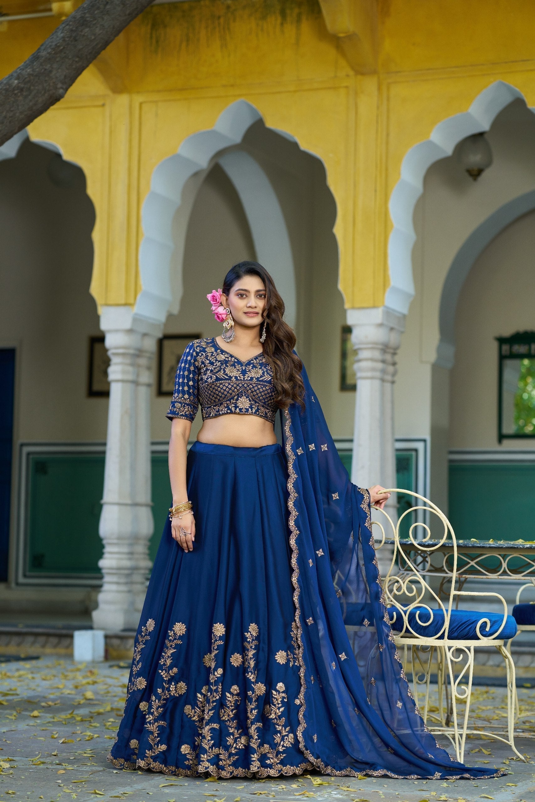 Navy Blue Silk Lehenga Choli