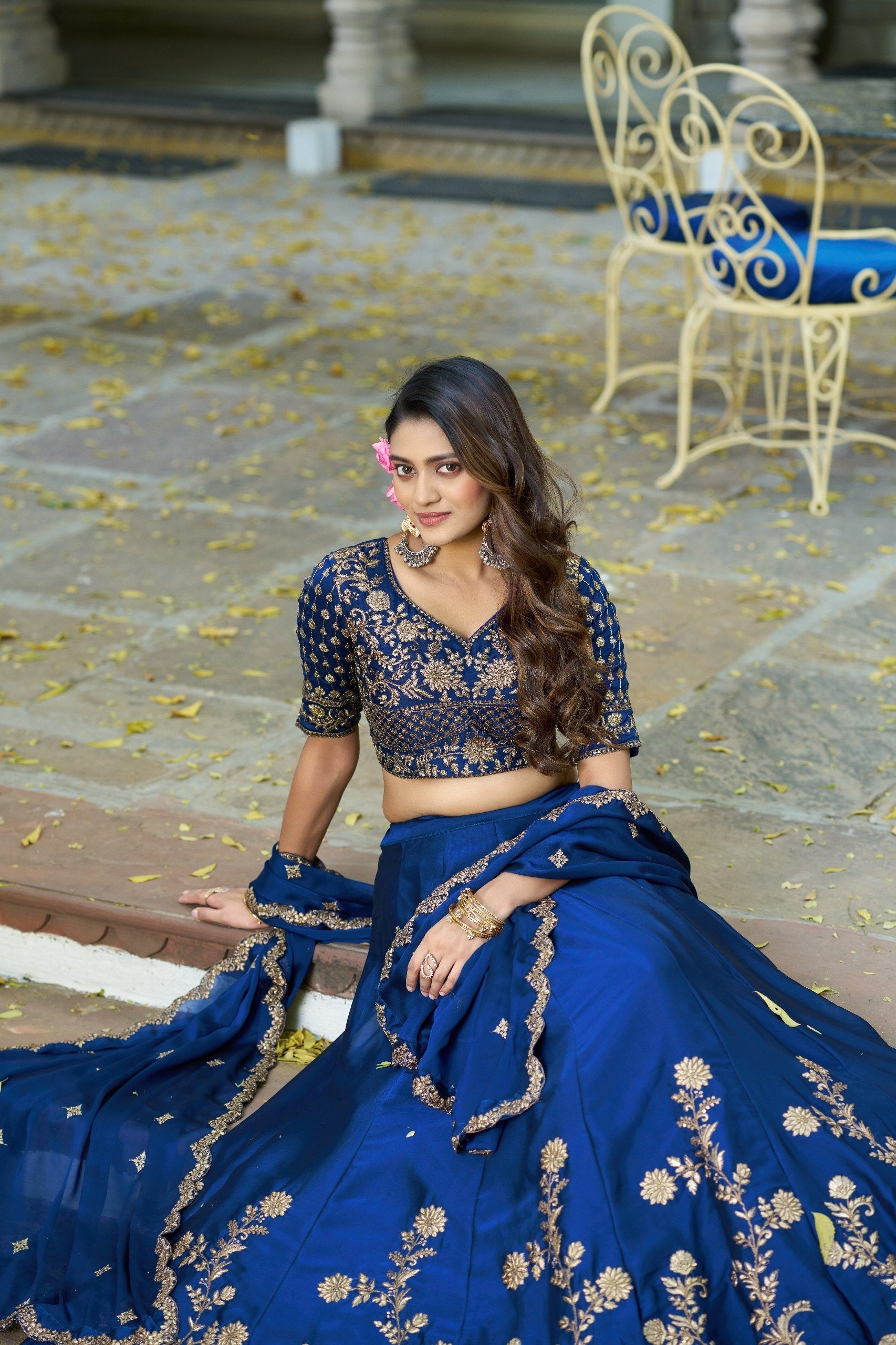Navy Blue Silk Lehenga Choli