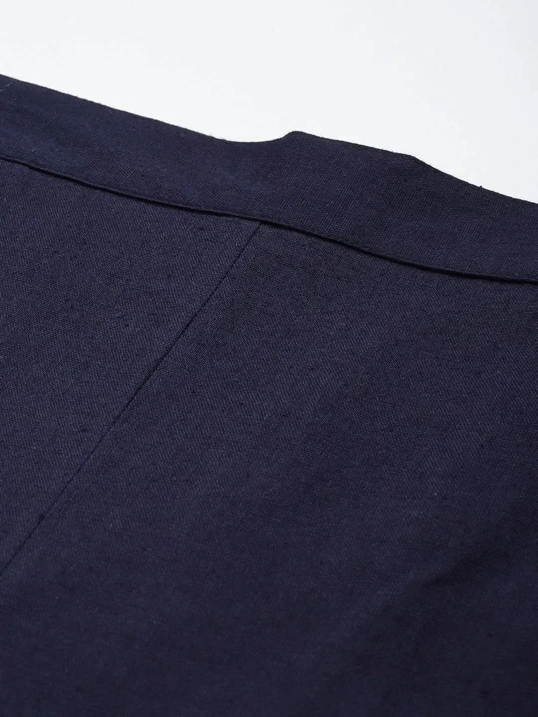 Anouk Navy Blue Solid Cotton Trousers