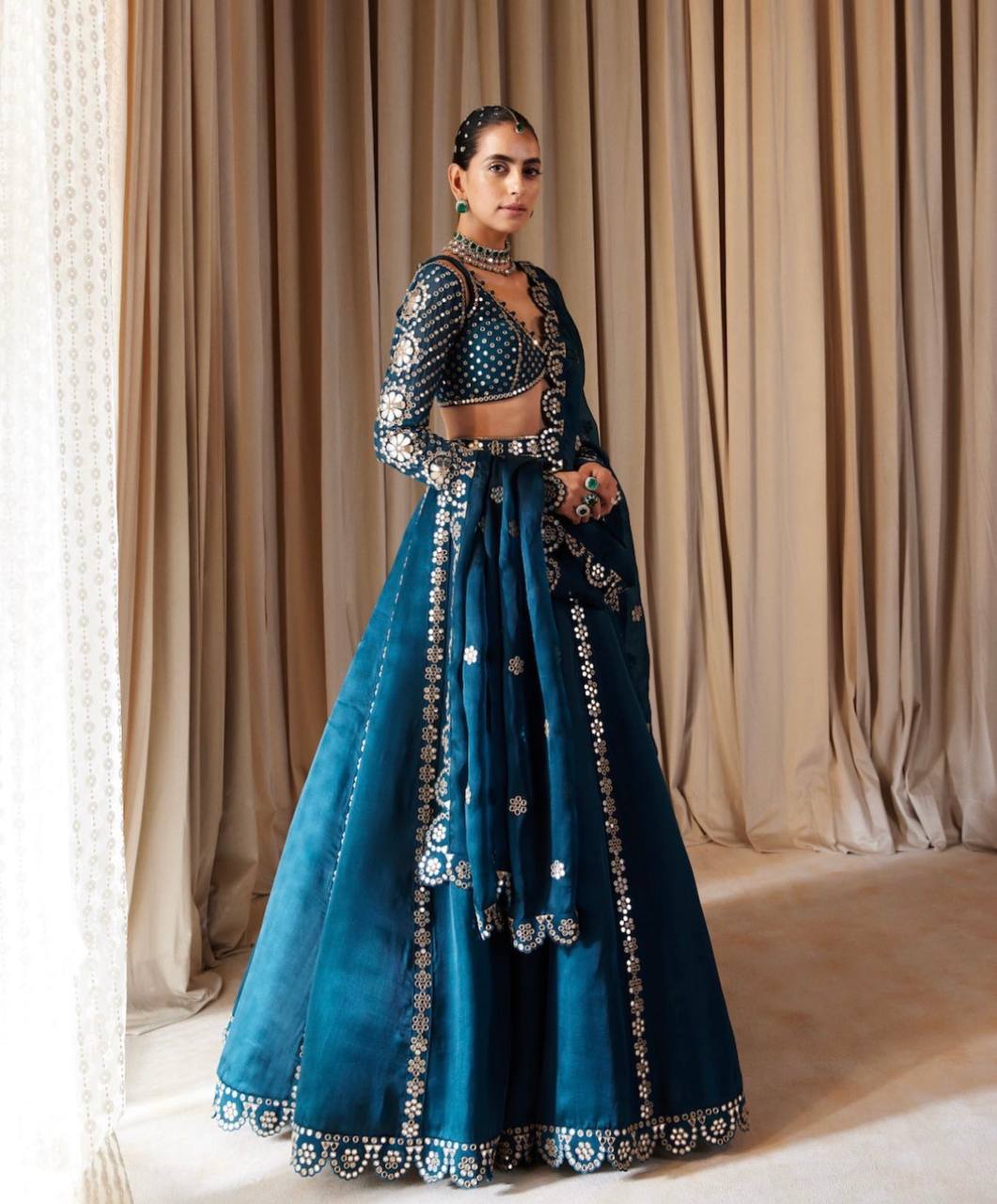 Blue Stunning Malai Silk Lehenga Set with Sequins & Zari Work