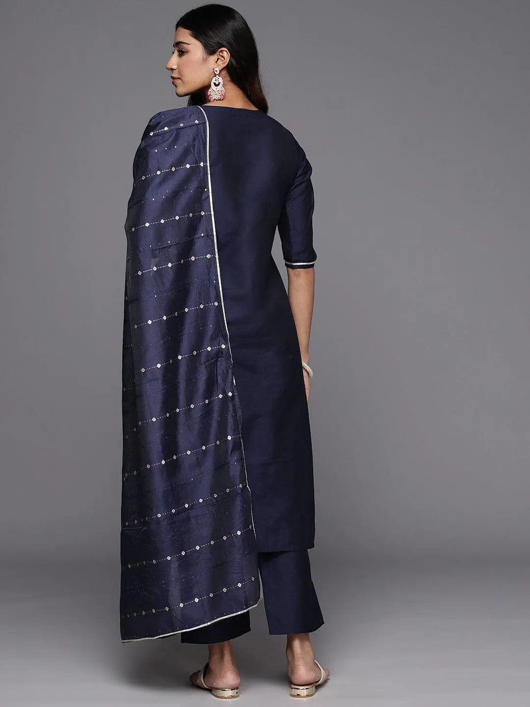 Anouk Blue Yoke Design Silk Blend Straight Suit With Dupatta