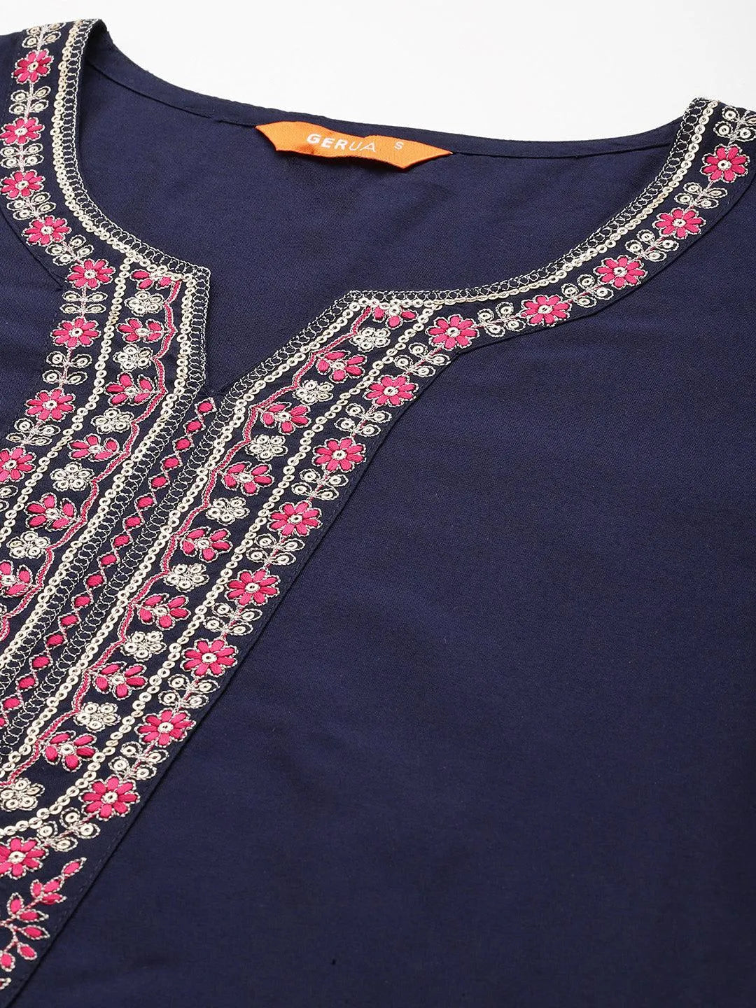 Anouk Blue Yoke Design Silk Blend Straight Suit With Dupatta
