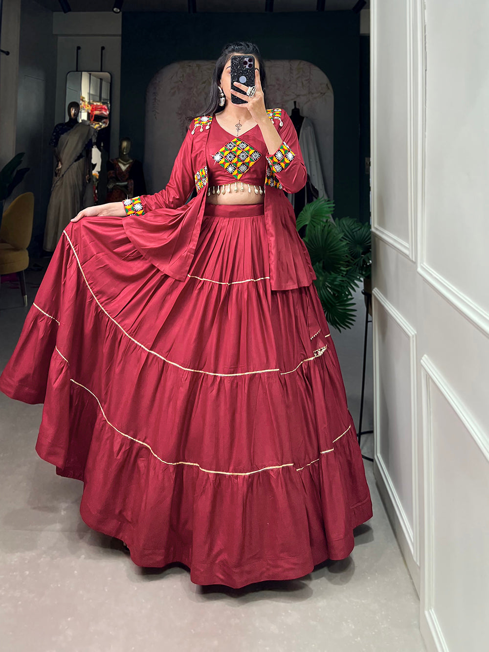 Maroon Color Plain With Gota Patti Rayon Chaniya Choli