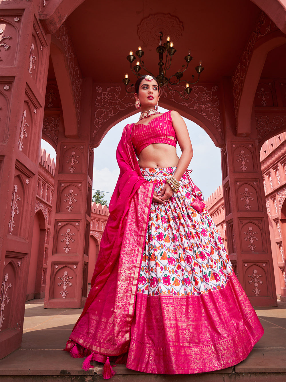Pink Color Patola Printed Dola Silk Lehenga Choli