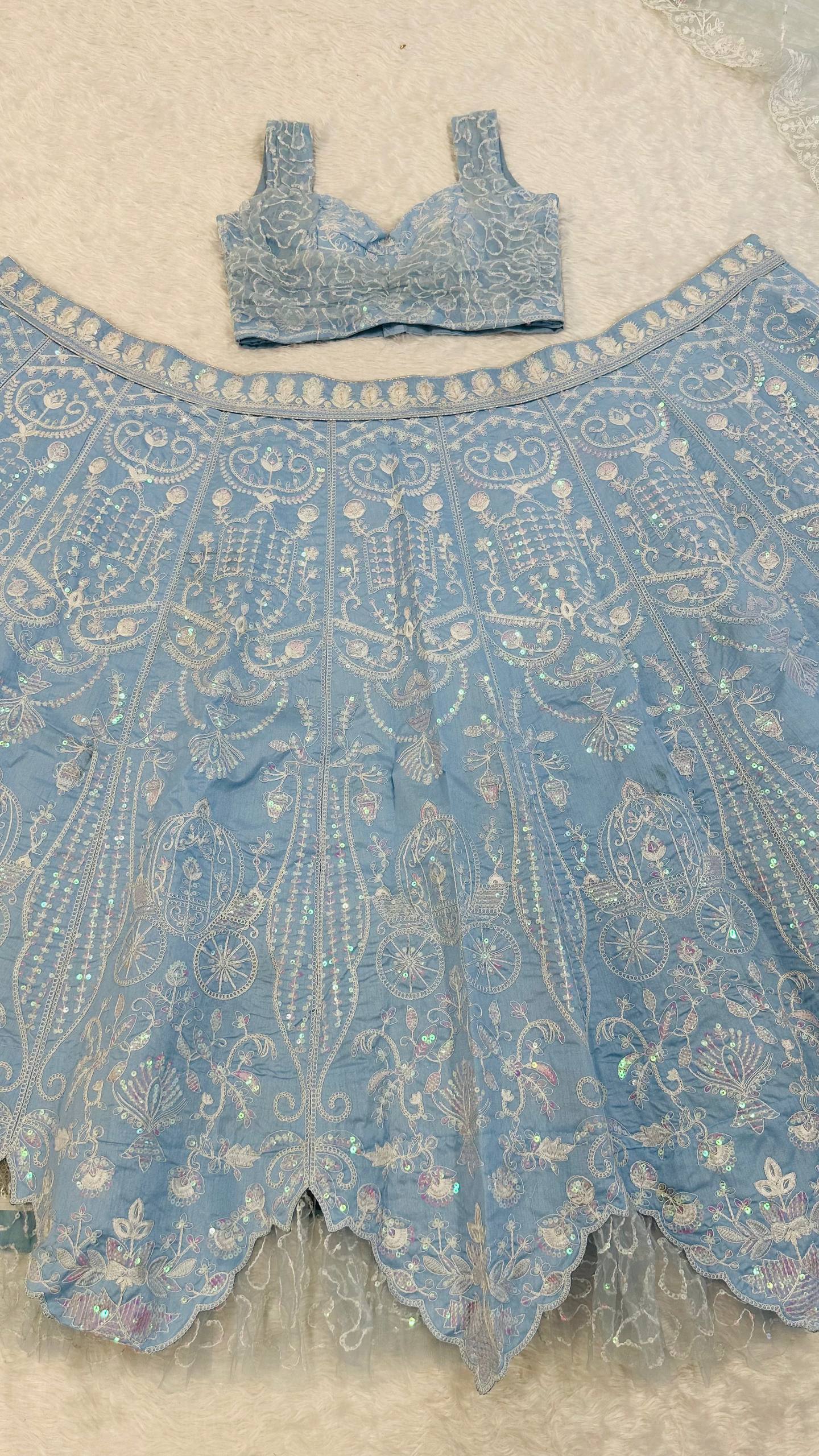Ocean Blue Rainbow Sequins Silk Lehenga Choli