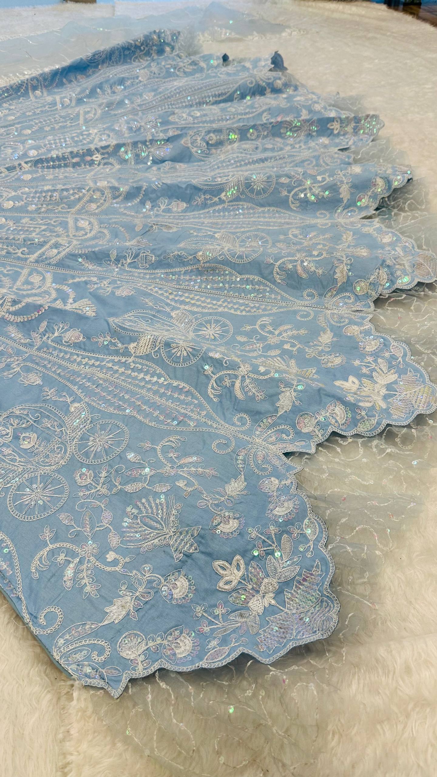 Ocean Blue Rainbow Sequins Silk Lehenga Choli