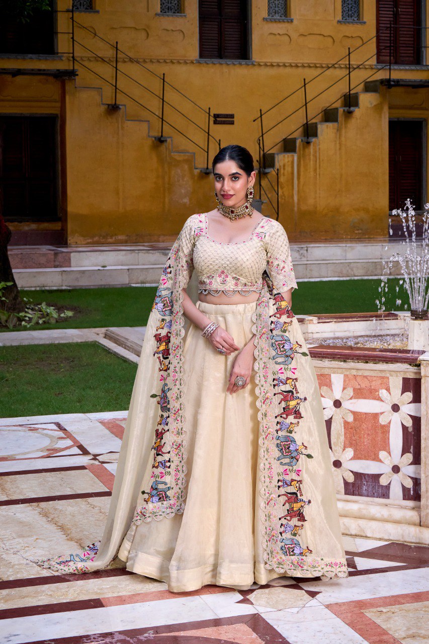 Off White Elegant Raspberry Designer Lehenga Set with Sequins & Thread Embroidery Work – Stitched Lehenga with Unstitched Blouse and Embroidered Dupatta