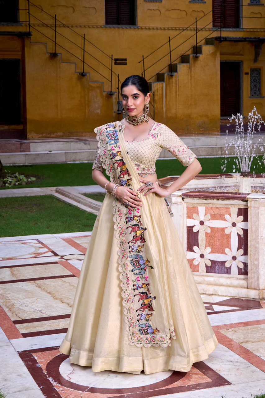 Off White Elegant Raspberry Designer Lehenga Set with Sequins & Thread Embroidery Work – Stitched Lehenga with Unstitched Blouse and Embroidered Dupatta