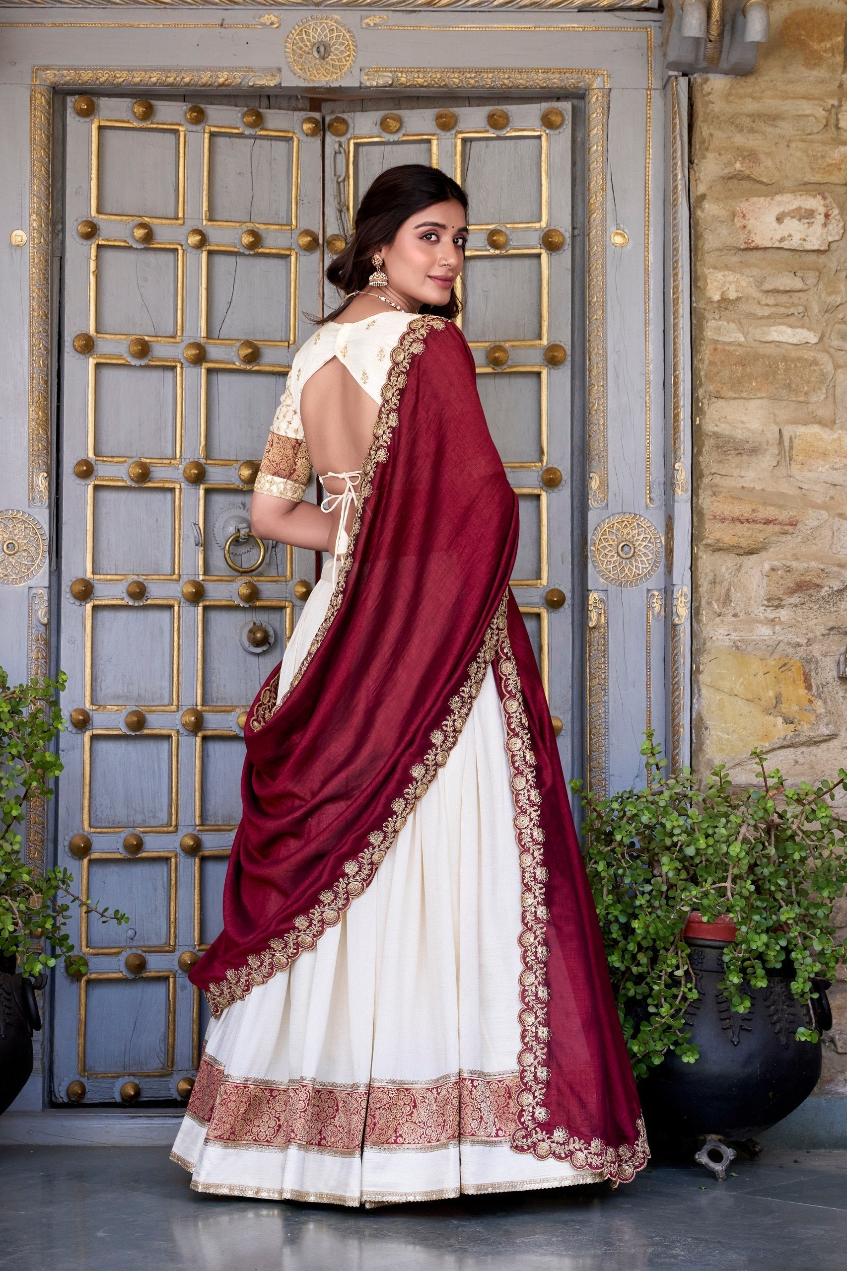 Off White Premium Vichitra Silk Lehenga Set with Zari & Sequin Detailing – 3-Piece Ensemble