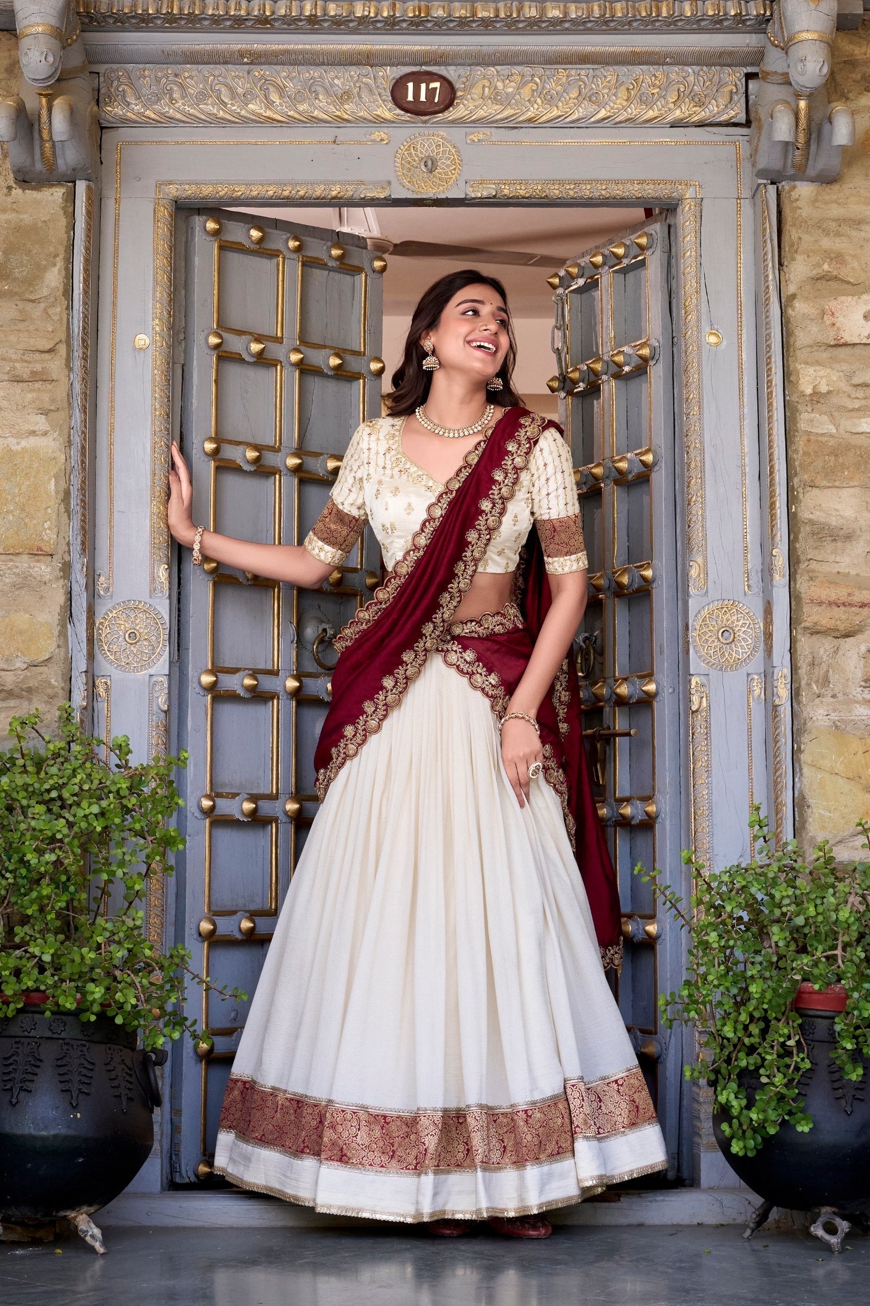 Off White Premium Vichitra Silk Lehenga Set with Zari & Sequin Detailing – 3-Piece Ensemble