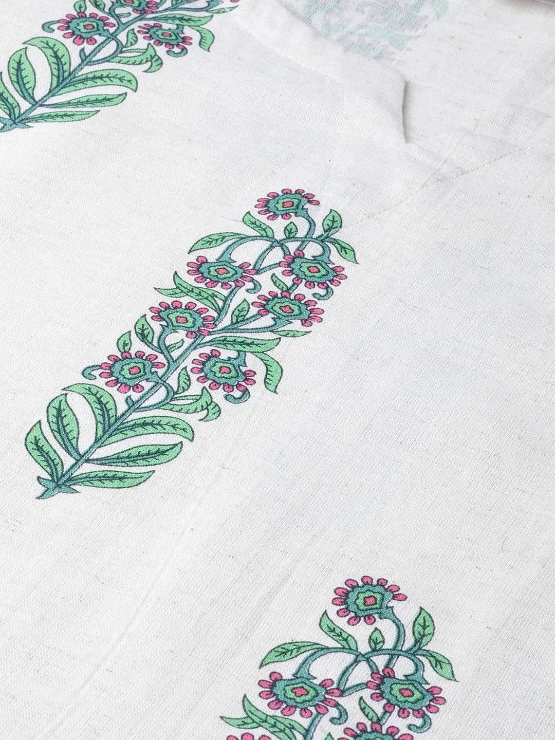 Anouk Off-White Printed Cotton Straight Kurta With Palazzos