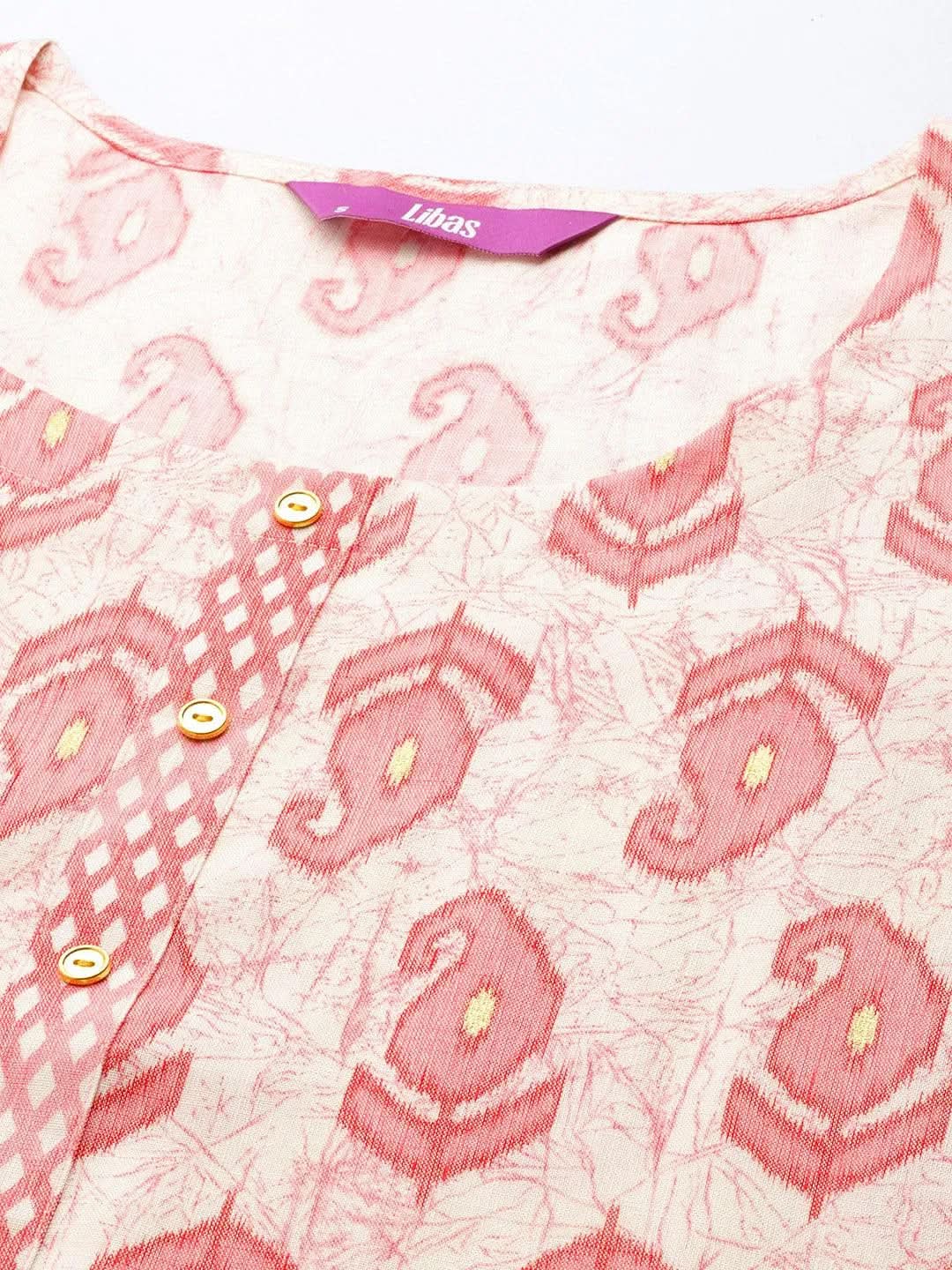 Anouk Off-White Printed Rayon Straight Kurta With Trousers & Dupatta