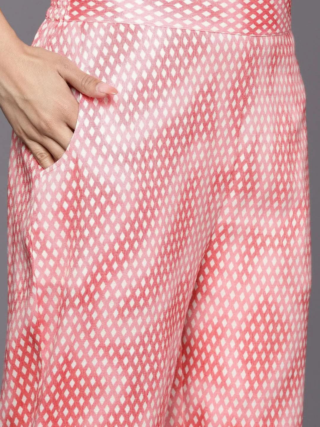 Anouk Off-White Printed Rayon Straight Kurta With Trousers & Dupatta