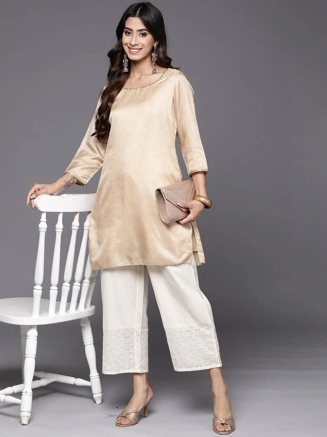 Anouk Off White Schiffli Cotton Palazzos