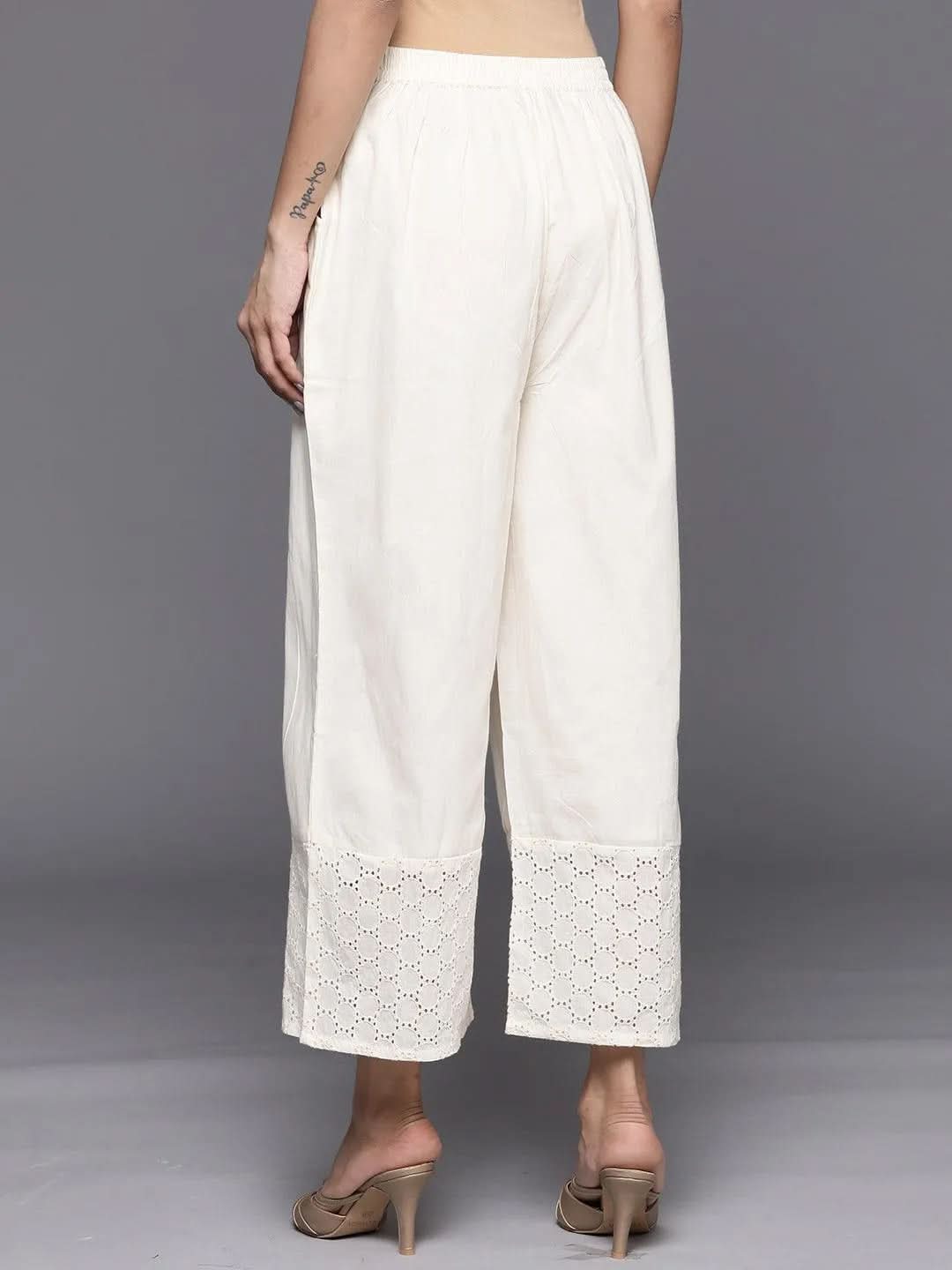 Anouk Off White Schiffli Cotton Palazzos