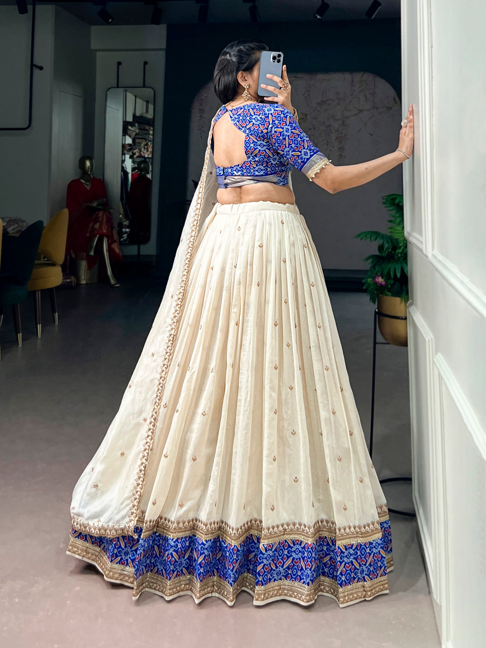 Off White Silk Sequins Designer Lehenga Choli