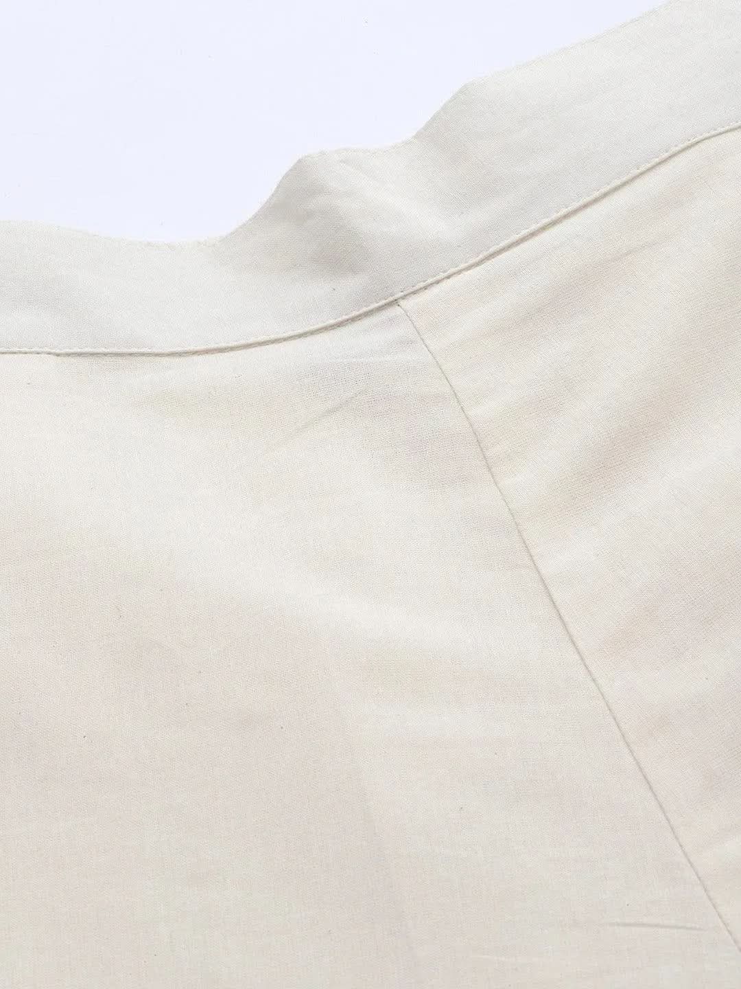 Anouk Off White Solid Cotton Trousers
