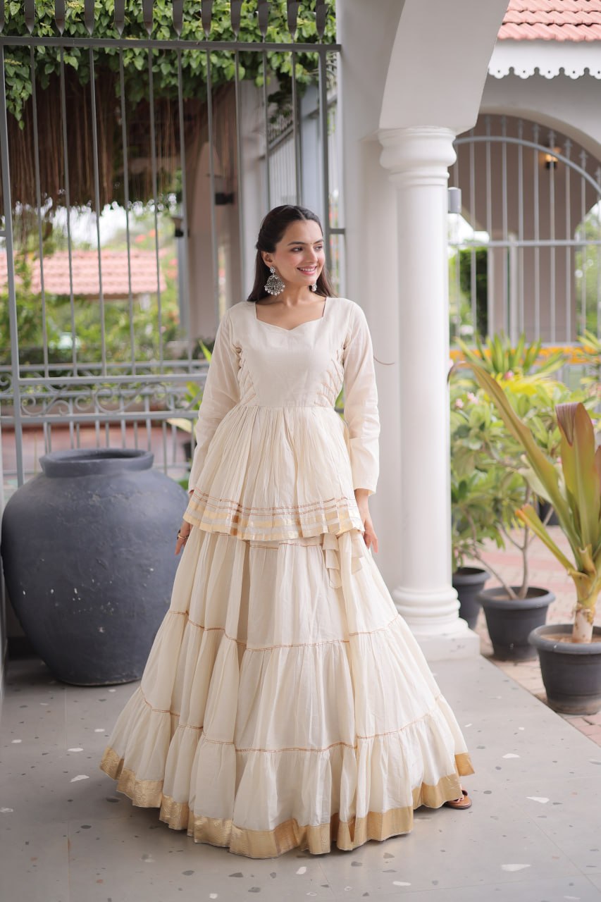 Off White Traditional Cora Cotton Lehenga Set