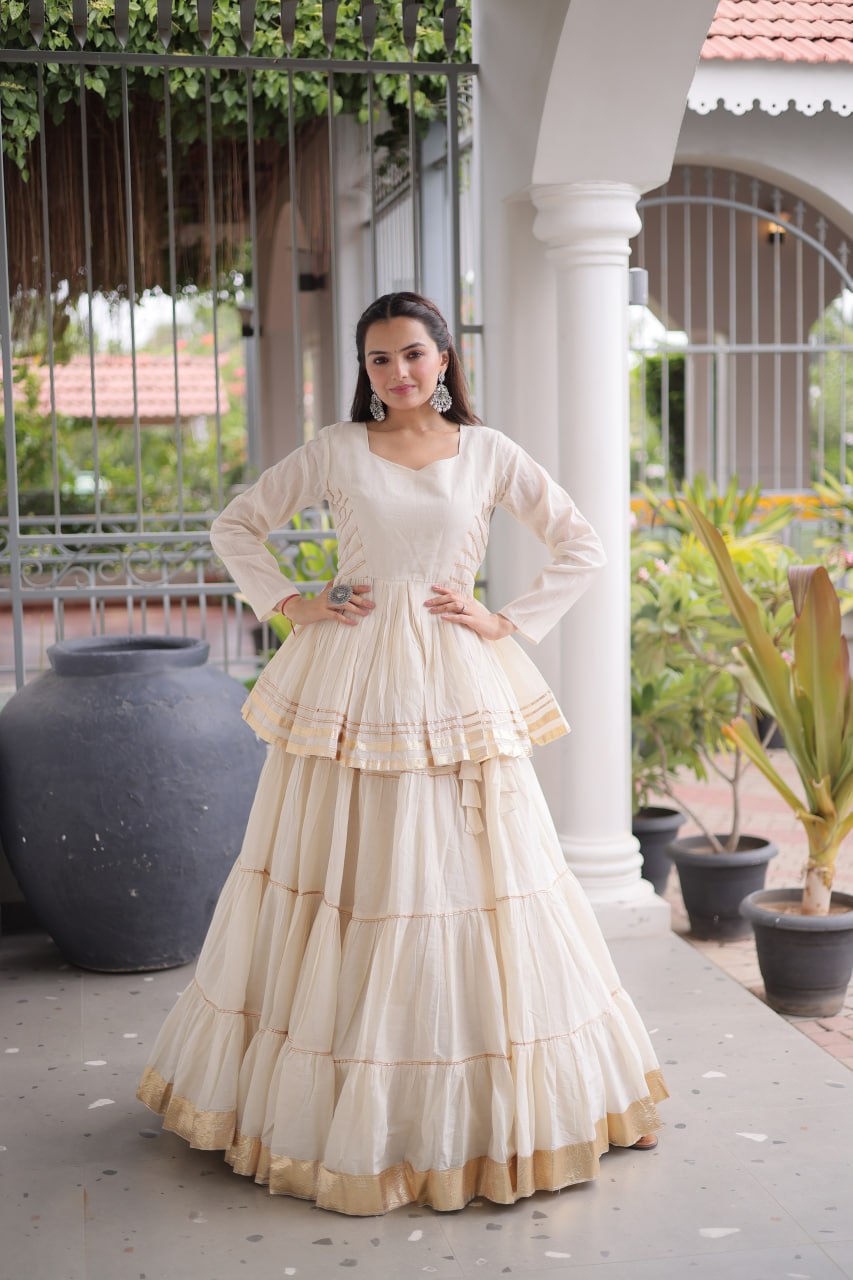 Off White Traditional Cora Cotton Lehenga Set