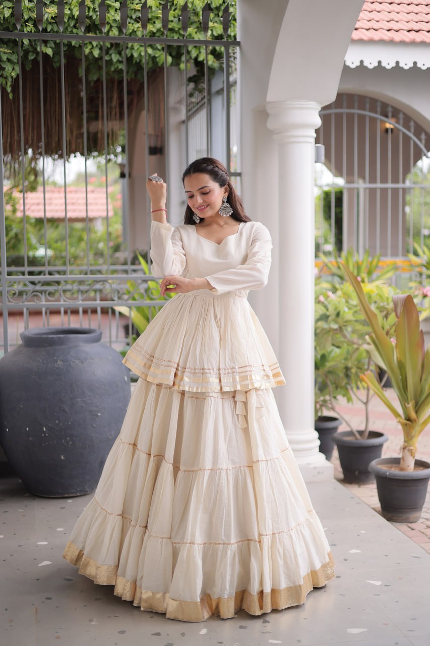Off White Traditional Cora Cotton Lehenga Set