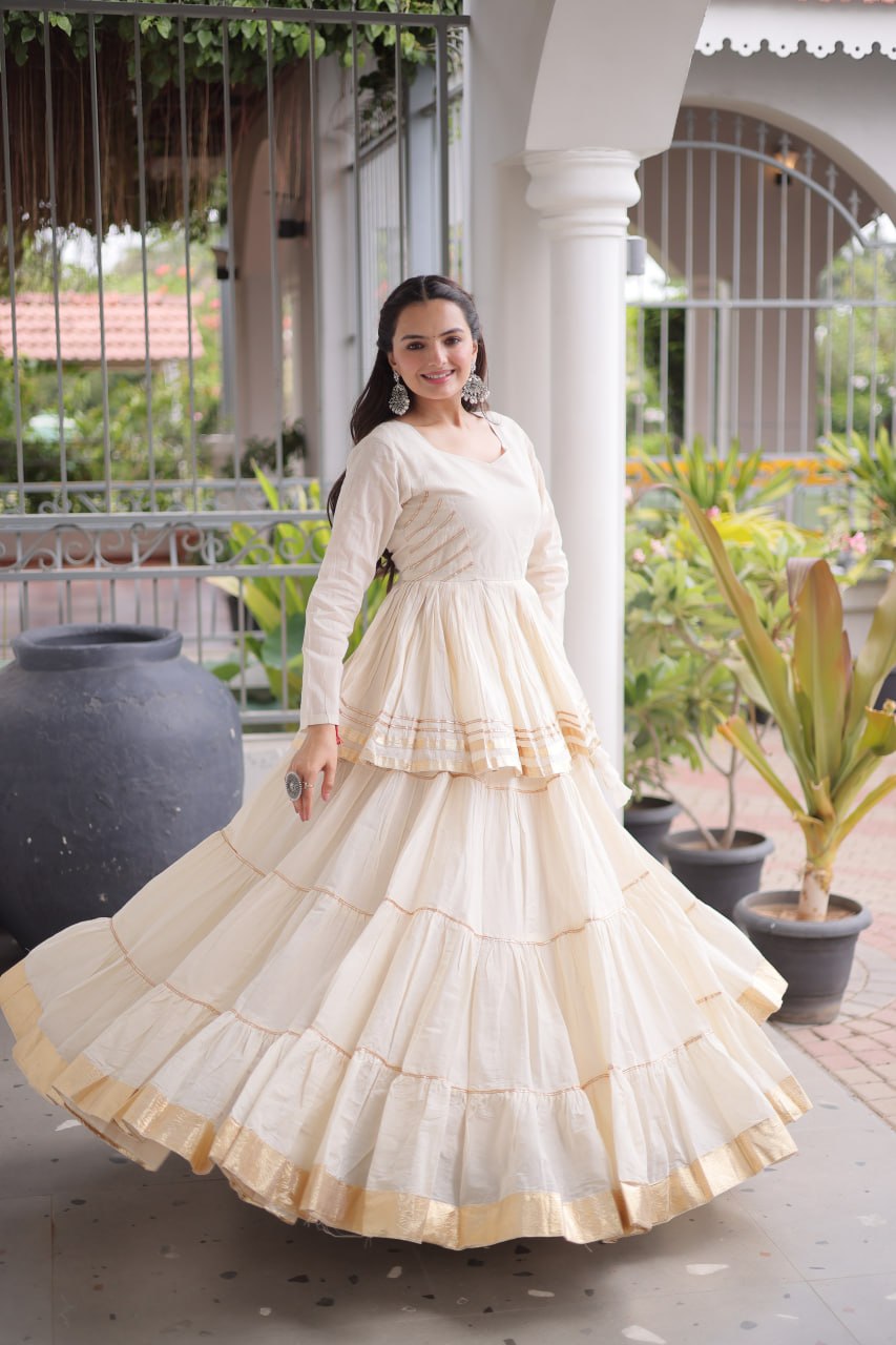 Off White Traditional Cora Cotton Lehenga Set