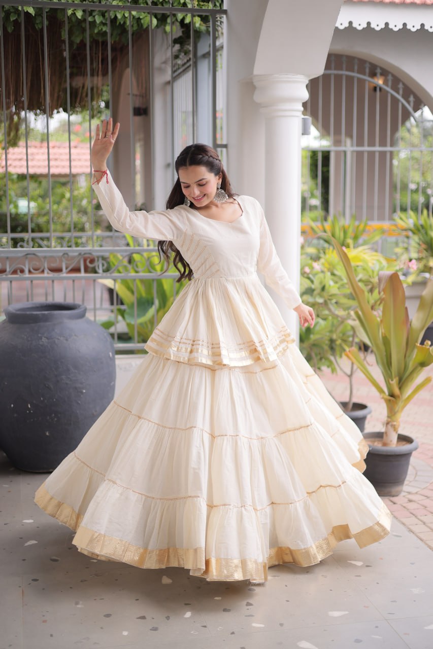 Off White Traditional Cora Cotton Lehenga Set