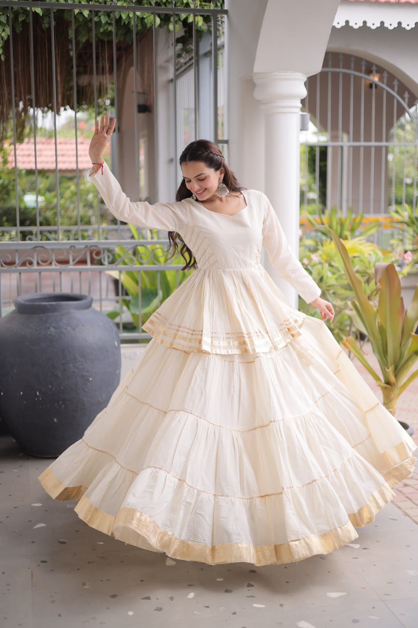 Off White Traditional Cora Cotton Lehenga Set