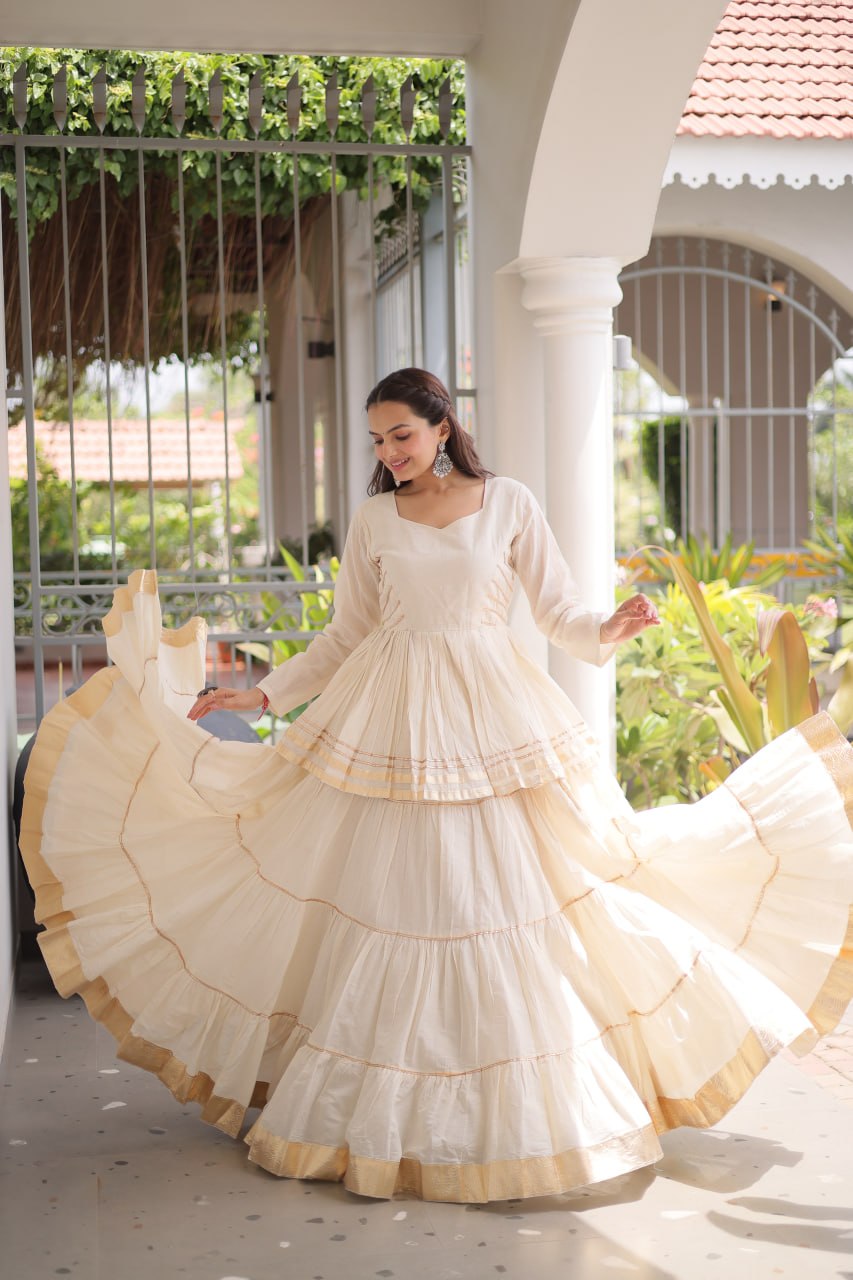 Off White Traditional Cora Cotton Lehenga Set