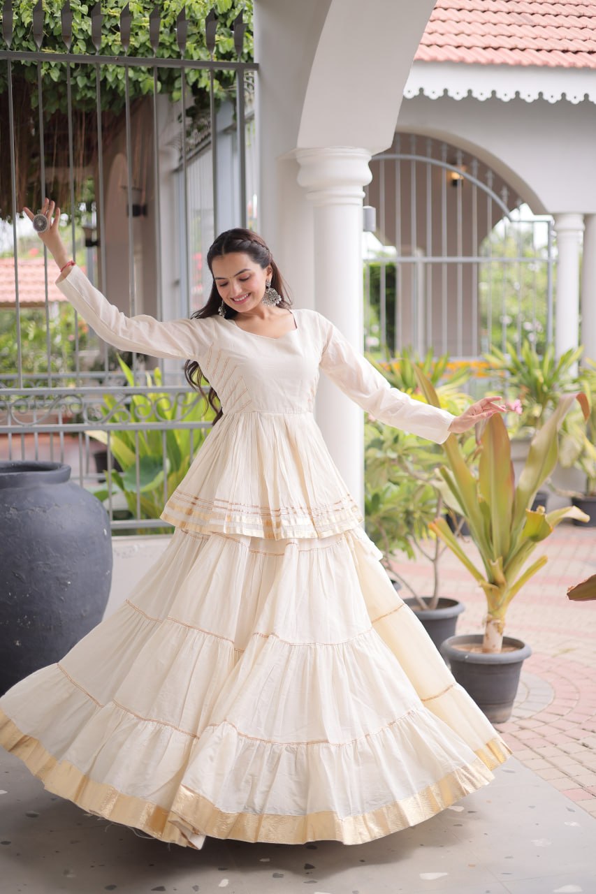 Off White Traditional Cora Cotton Lehenga Set