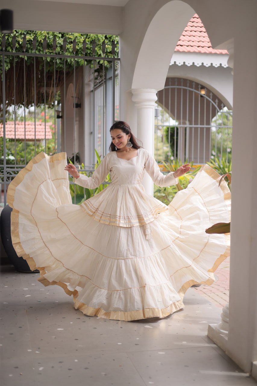 Off White Traditional Cora Cotton Lehenga Set